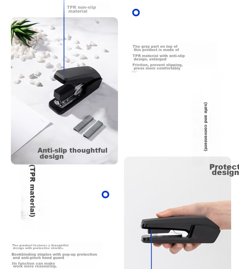 Deli Low-Force Stapler/Binders/Binders, One-Button Press, Compatible with #12 Staples, Black 0477 4