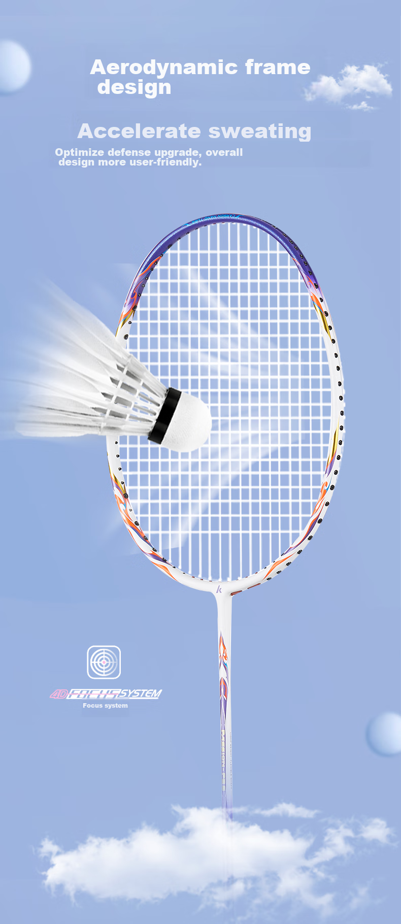 Kawasaki Badminton Racket, Full Carbon Single Racket, Ultra-Light Professional Durable Type PASSION P25, White And Purple (Pre-Strung) 5