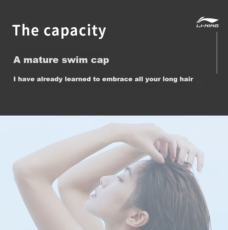 Li-Ning (Lining) Swimming Cap for Men And Women, Comfortable Long Hair PU Coated Swim Cap LSJK858-2 Blue 2