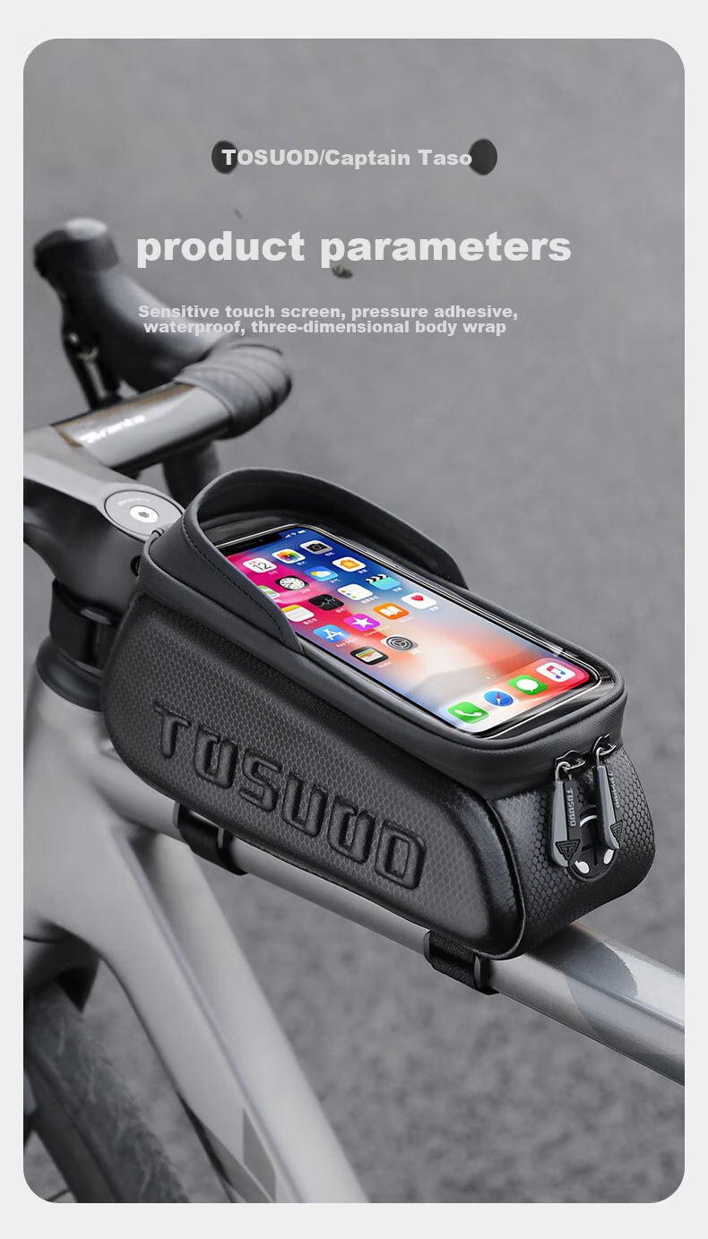 TOSUOD Bicycle Front Frame Bag Phone Tool Storage Bag Mountain Road Bike Top Tube Bag Cycling Gear 2.0L 1