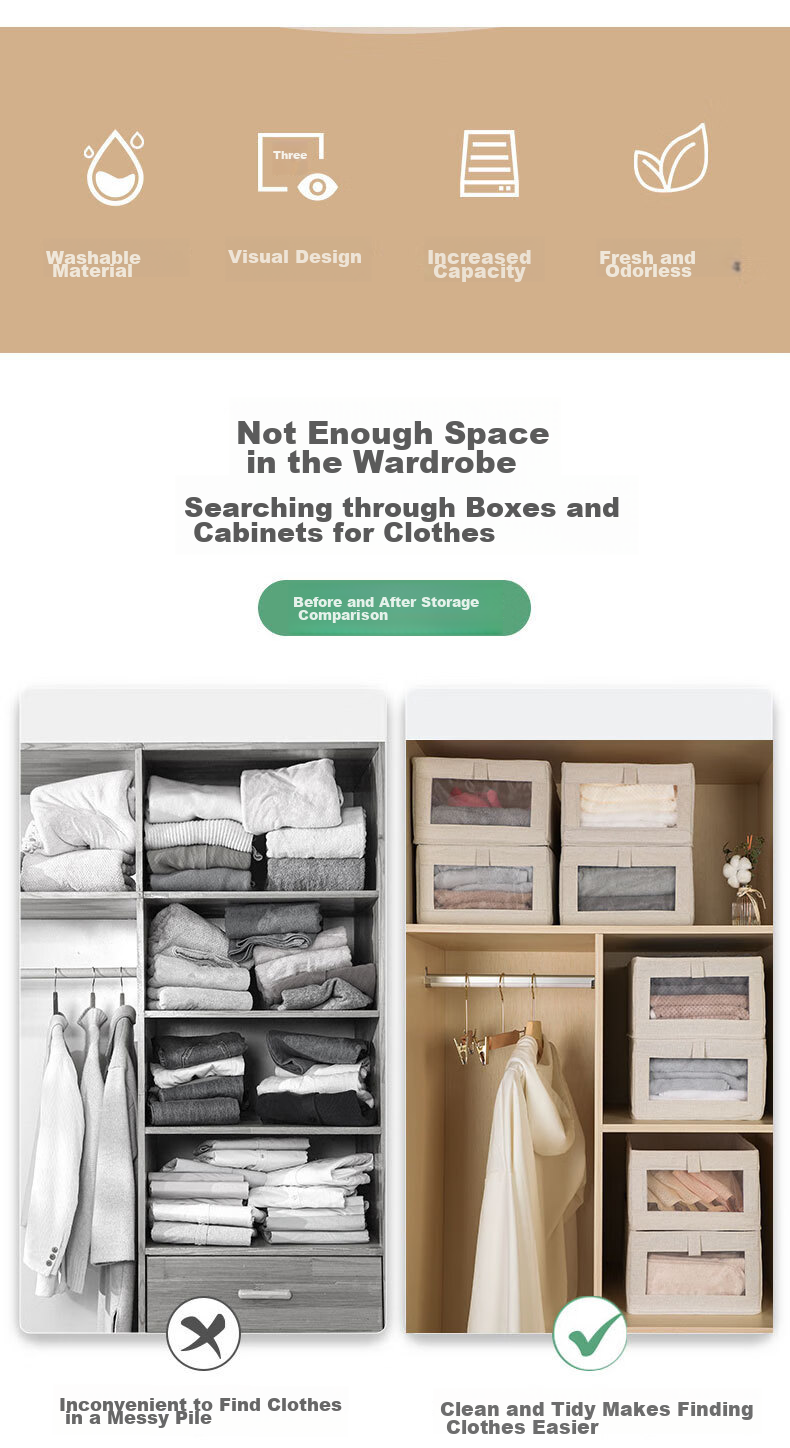 Youjialiangpin Clothes Storage Box, Pants Organizer, Wardrobe Clothing Organizer, Cotton And Linen Underwear Storage Basket, Miscellaneous Item Storage Container 3