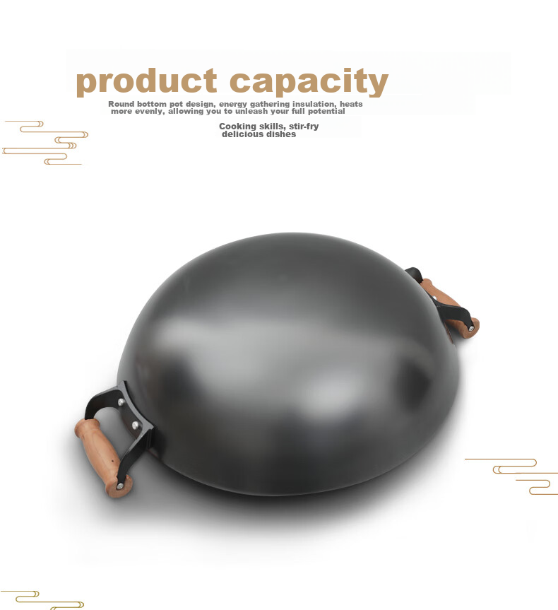 Dianjiang Wok, Iron Pan, Large Size, Uncoated, Cooking Pot for Home Use, Round Bottom Cast Iron Pan, Deep, Suitable for Gas Stove, 40cm 6