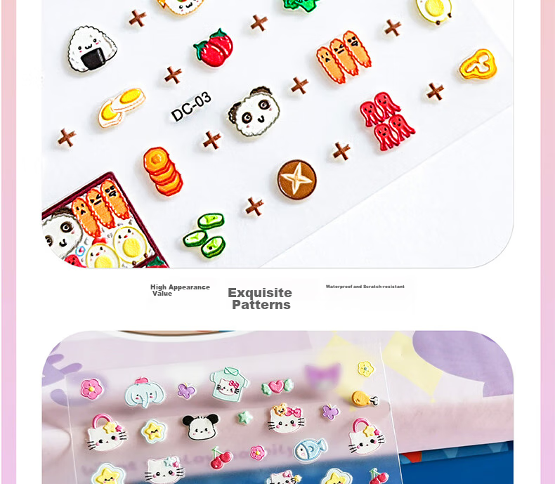 Diyu Glow-In Nail Stickers for Children And Girls, Embossed Nail Art Decals, Removable Waterproof 3-Year Baby Kids Fluorescent Nail Stickers 10