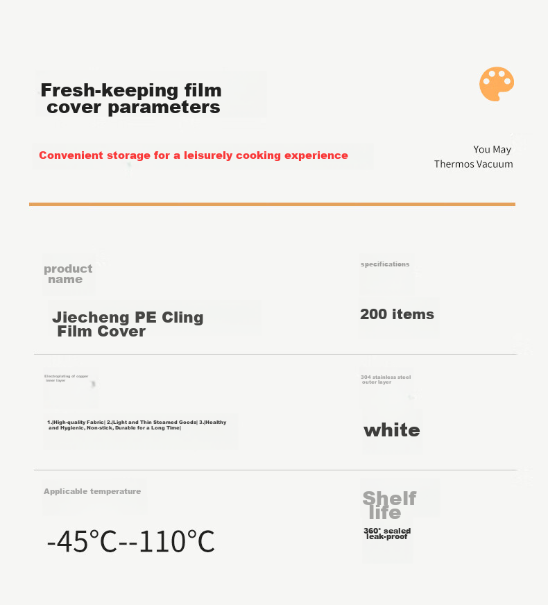Jiecheng Disposable Food Wrap Covers, Food Grade Dust Covers, 100 Pieces, High Compatibility with Tableware 10