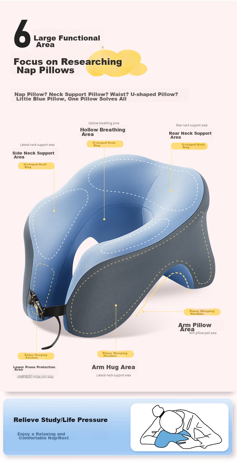 Mixiaoshu Nap Pillow, U-Shaped Pillow, Face-Down Pillow, Office Cushion, Student Nap Support, Neck Pillow, Backrest, Nap Pillow 3