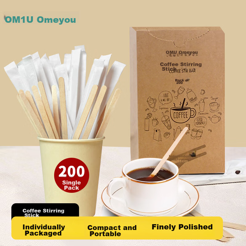 AOmeiyou Disposable Coffee Stirrers, Wooden Coffee Stirring Sticks 14cm, 200 Pieces Per Box, Individually Wrapped