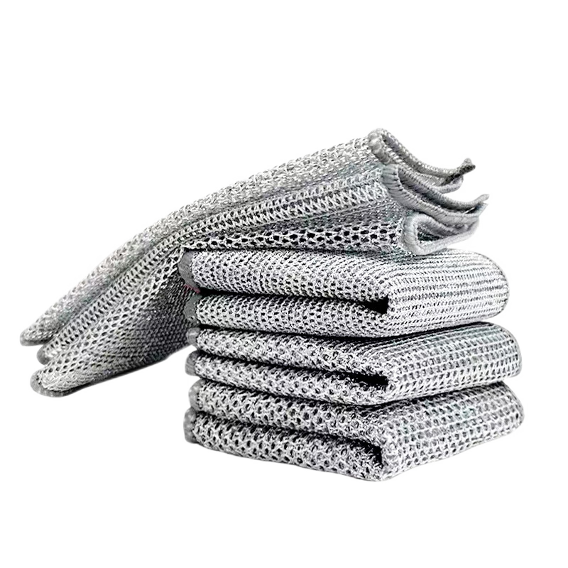Yibei Steel Wire Cleaning Cloth, Double-Layer Scouring Pad for Kitchen And Dishwashing, Metal Silver Wire Brush Pot Cleaner, Cleaning Scrubber Ball, Pack of 8