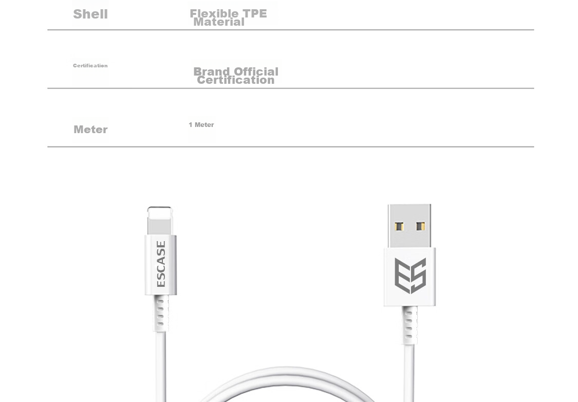ESCASE Apple Data Cable, IPhone 14 Pro/13/11/12 Fast Charger Cord, Suitable for 6S/7/8 Plus, PET Anti-Kinking, IPad Air/Pro, White 25