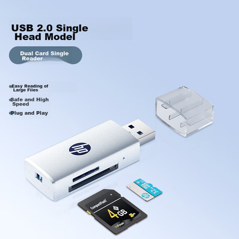 HP USB Flash Drive Reader SD/TF Multi-Functional All-In Card Reader for Computer, Phone, IPad, Camera, Dash Cam, Surveillance Memory Card Silver