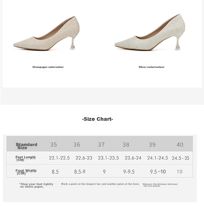 DAPHNE Women's High Heels, Pointed Toe, Stiletto, Elegant Sequin Wedding Shoes, Women's Pumps, 4623101088, Champagne Color, Size 39 6