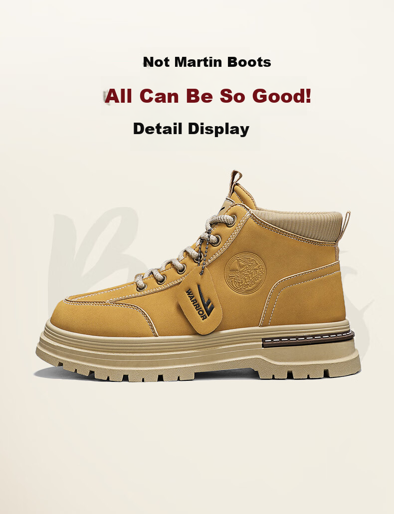 Huili Men's New Martin Boots, High-Top Retro Casual Shoes, Versatile Work Boots, Brown, Size 39 3