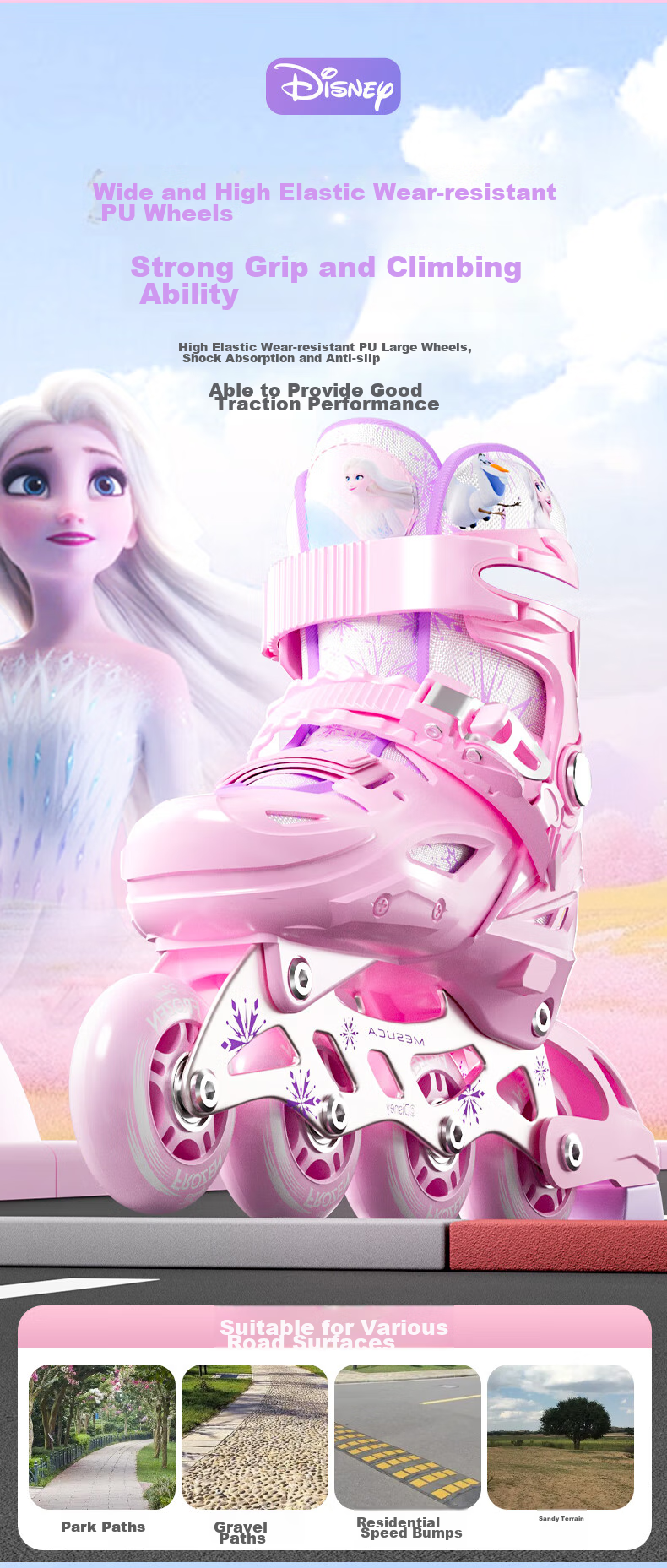 Disney Kids Roller Skates Girls Beginner Set Inline Skates Ice Skates Blue Purple Snow L 12