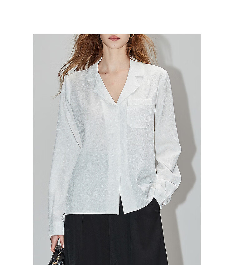 Dme [Low-Key, High-Quality Comfort] Spring And Autumn Suit Collar Long-Sleeve Shirt, Textured Jacquard Blouse, Women's Top 14