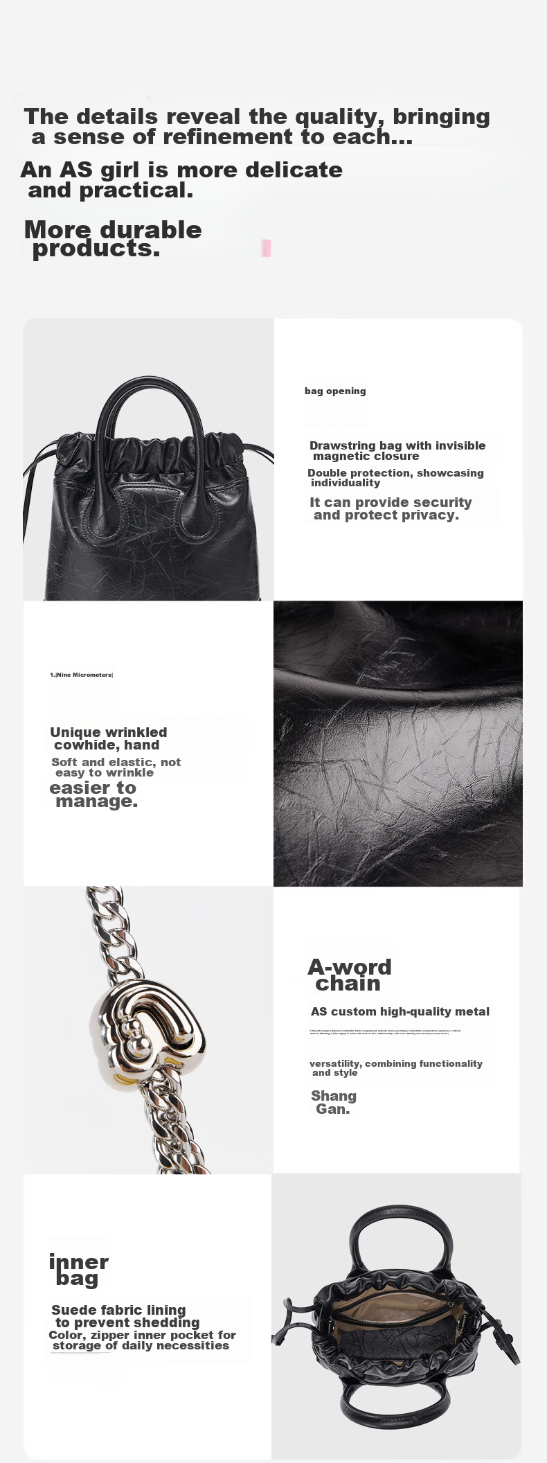 AMAZING SONG Women's Handbag, Hobo Leather Shoulder Crossbody Bag, Niche Original Practical High-End Exquisite Commuter Bag Gift 9