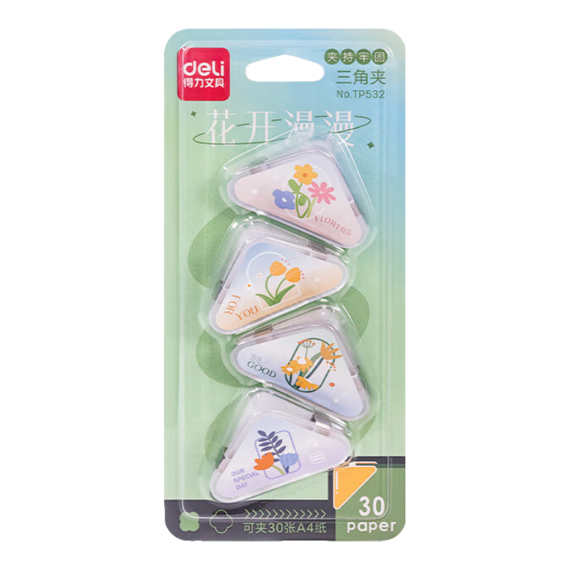 Deli (Deli) 4 Cartoon Triangle Clips, 30 Pages Small Corner Clips, Student Ticket Clips, Document File Organizer, Anti-Curling Edge Protection, Mixed Colors, 4 Pieces/card, TP532