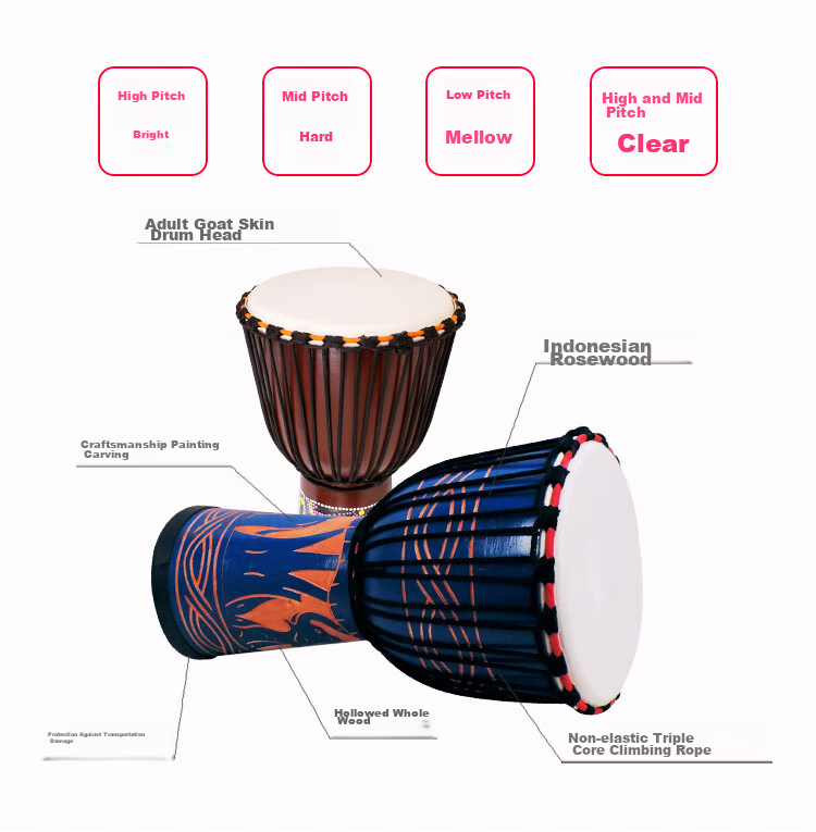 MOSEN 10-Inch Painted African Drum, Pure Sheepskin Indonesian Solid Wood Peach Core Advanced Hand Drum, No Tuning Required, Random Color 12