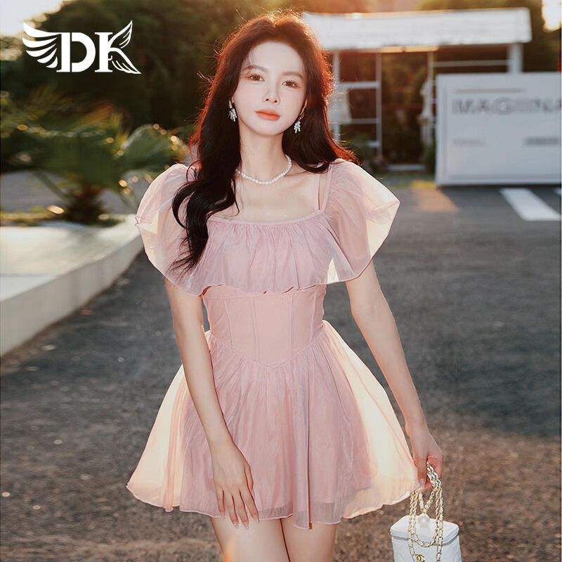 DK Conservative Swimsuit for Women, Hot Spring Bathing Suit, New Style 2026, One-Piece Slimming High-End Look, Pink, XL