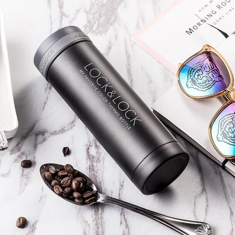 LOCK&LOCK Stainless Steel Slim Portable Insulated Tea Cup, Car-Mounted Business Thermos for Men And Women, 300ml Black LHC561