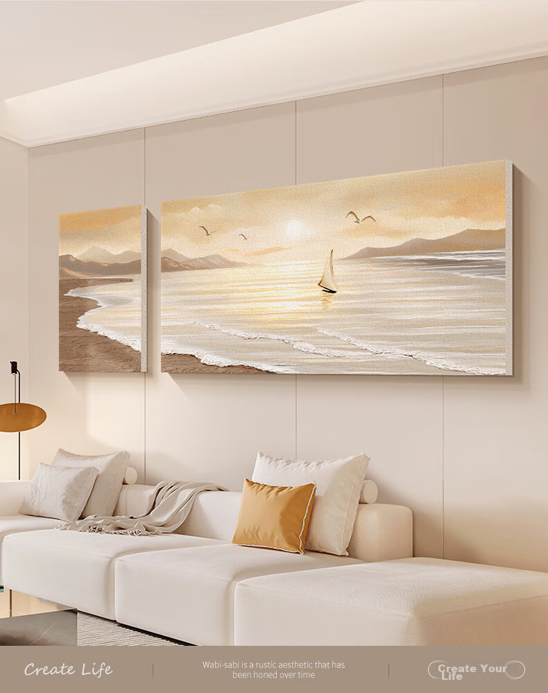 Long Time No See Cream Style Living Room Decorative Painting Smooth Sailing Landscape Sofa Background Wall Hanging Premium Sandstone Wall Art 13