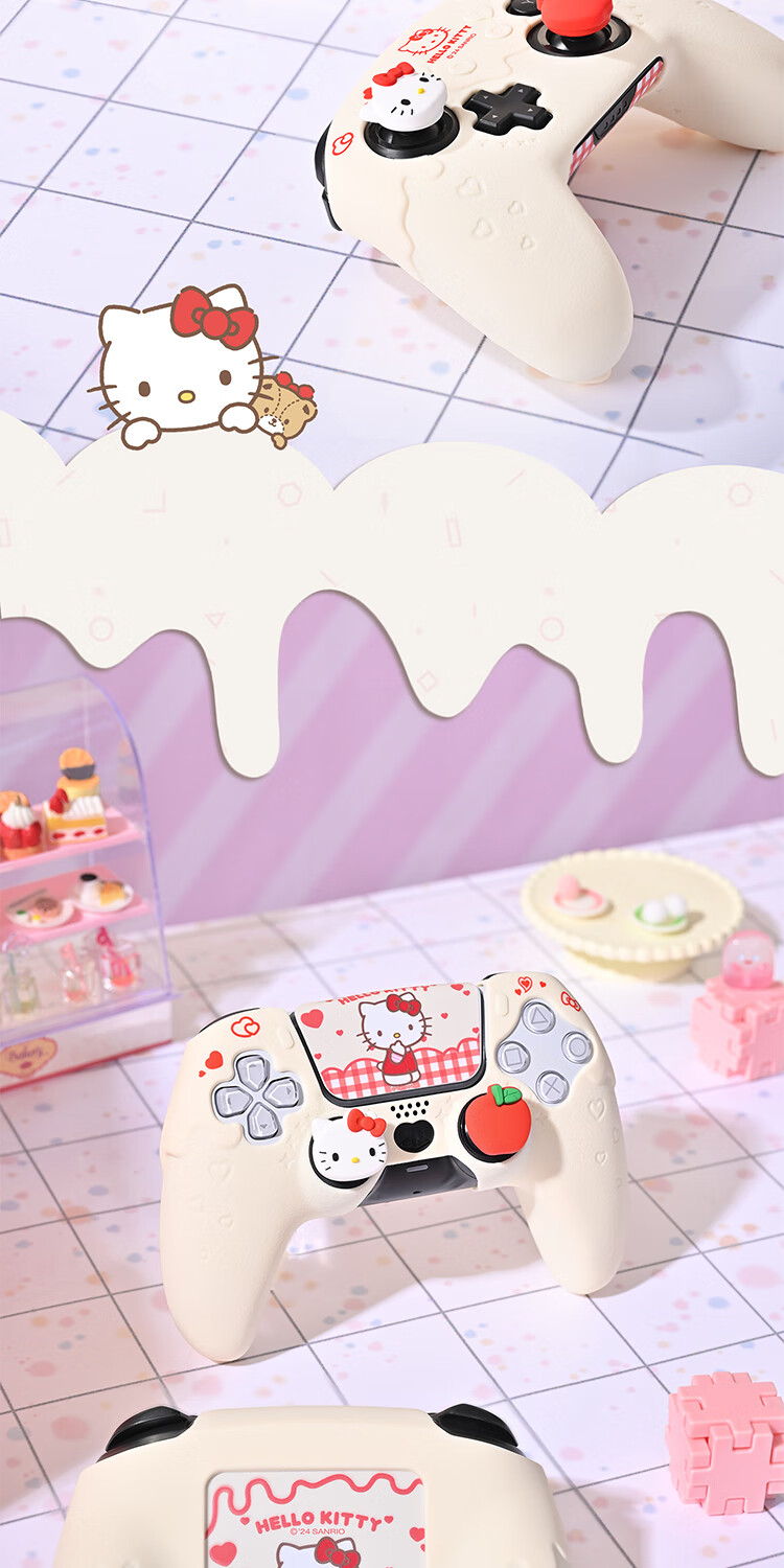 Jixiang Switch PRO Controller Protective Case, Hello Kitty NS PRO Silicone Cover + Joystick Cap, Non-Slip And Sweat-Resistant Soft Shell, Cute Cartoon Design, Game Console Accessory 1