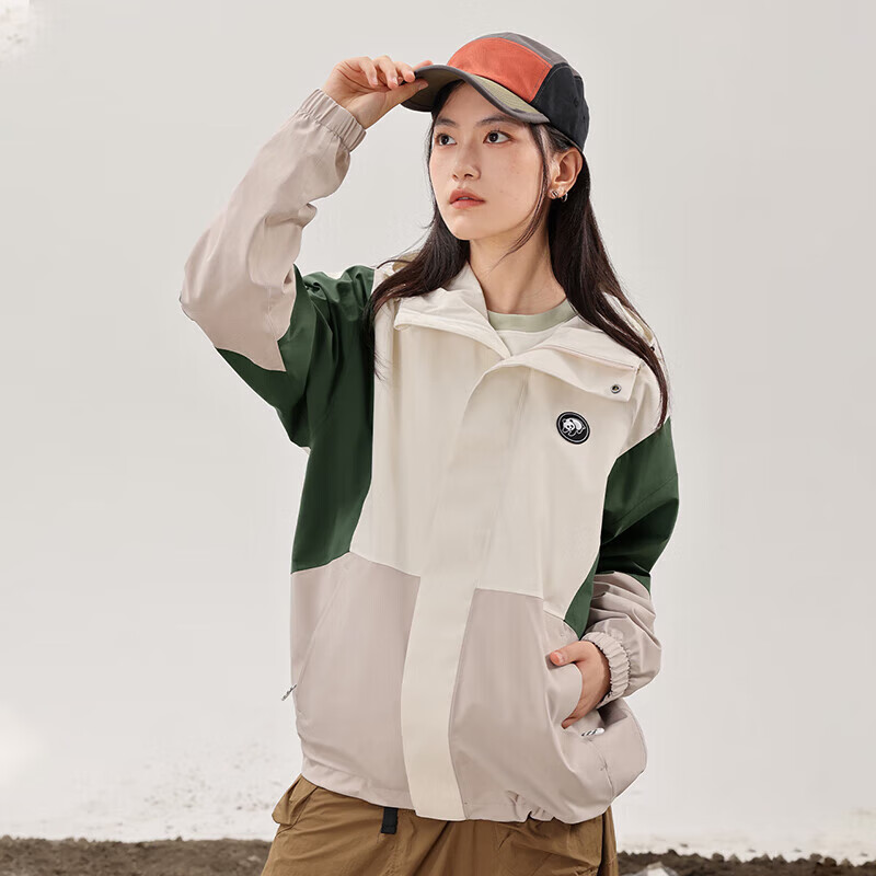 CAMEL Panda Windbreaker, Outdoor Waterproof Breathable Windproof Color-Block Autumn Hiking Jacket, Cycling Wear for Men And Women, Style 8640