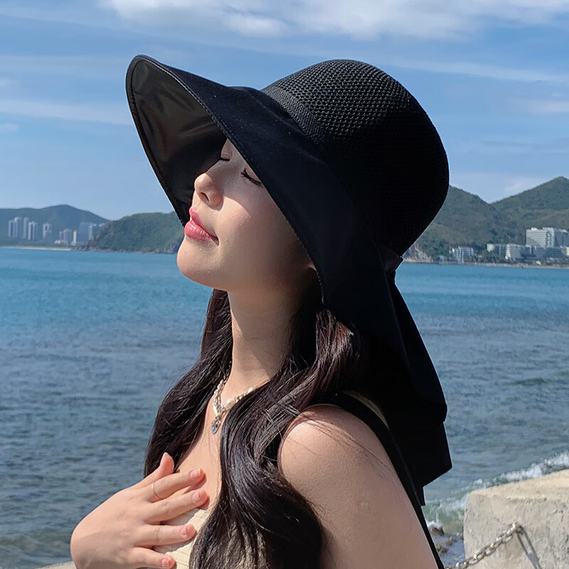 TUCANO Sun Protection Hat for Women, Sun Visor Cap, Summer Black Gel UV Protection Cycling Hat with Wide Brim And Round Top