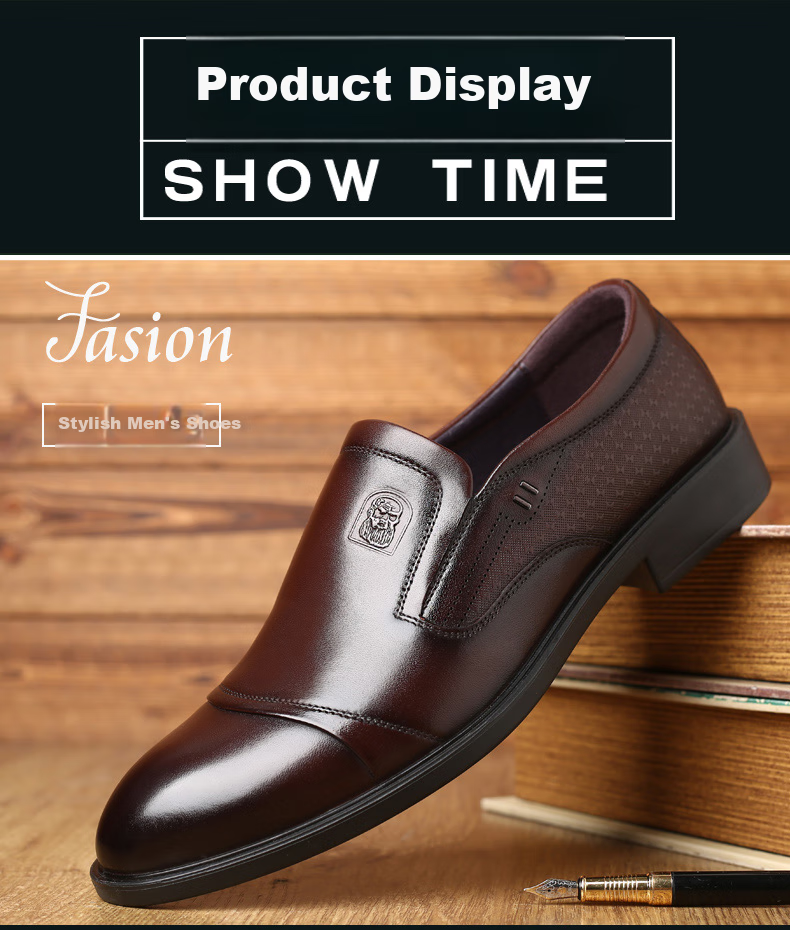 LAORENTOU Men's Leather Shoes, Business Formal Shoes, Top-Grain Cowhide Slip-Ons, Non-Slip Breathable Casual Shoes, A90205, Black, Size 39 13