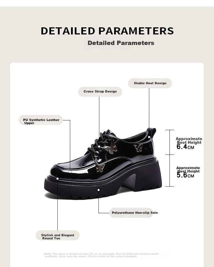 DAPHNE Thick-Soled Loafers for Women, Comfortable Versatile Shoes to Match Dresses, British Style Leather Shoes for Women, Glossy Black, Size 37 5