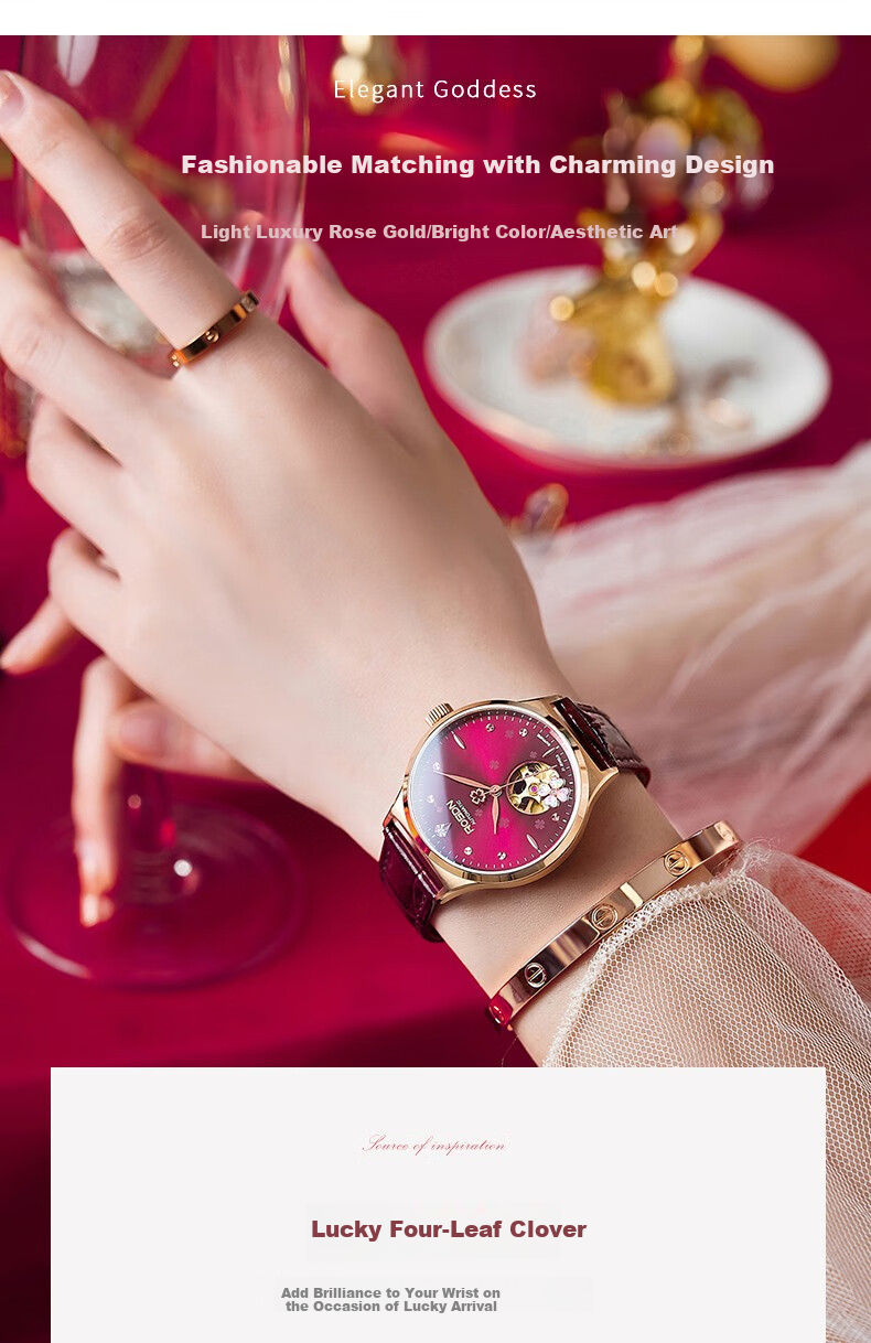 ROS DN Shihua Lucky Four-Leaf Clover Birthday Gift for Girlfriend, Women's Watch, Brand Mechanical Top Ten Watches 4