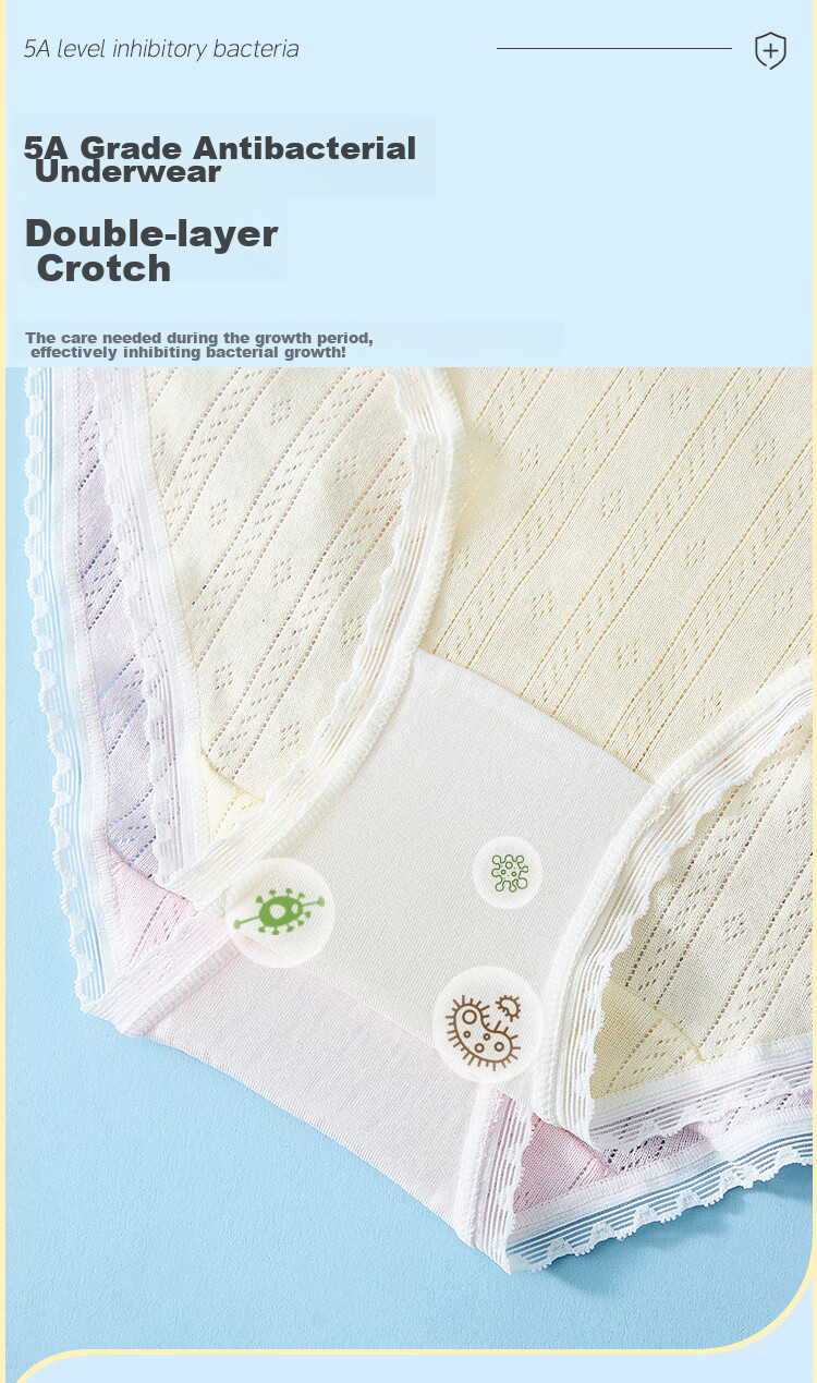 LangSha Girls' Summer Thin Mesh Underwear, High School Student Pure Cotton Antibacterial Triangle Panties, Pack of Four 4