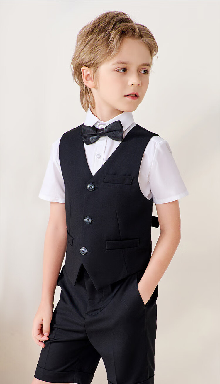 ROMON Children's Graduation Performance Costume, Flower Girl Dress, Big Kids Piano British Style, Black Set, 170 2
