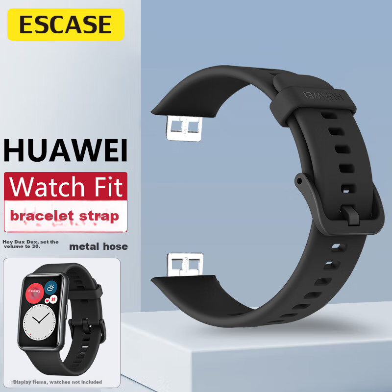 ESCASE Huawei Watch FIT Watch Strap HUAWEI Fitnew Silicone Skin-Like Strap, Unisex, No Sweat Hair Pinching, Replacement Band, Personalized Smart Sports Watchband, Black