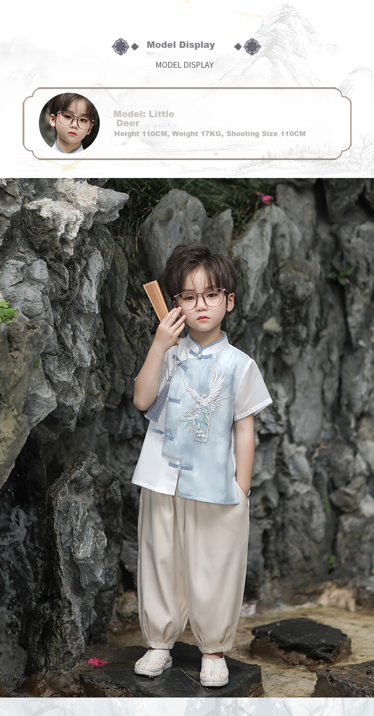 Qibo Boys' Hanfu Spring And Summer Children's New Chinese-Style National Costume Ancient Style Tang Suit Apricot Color Long Pants (Pants Only) Size 150 4