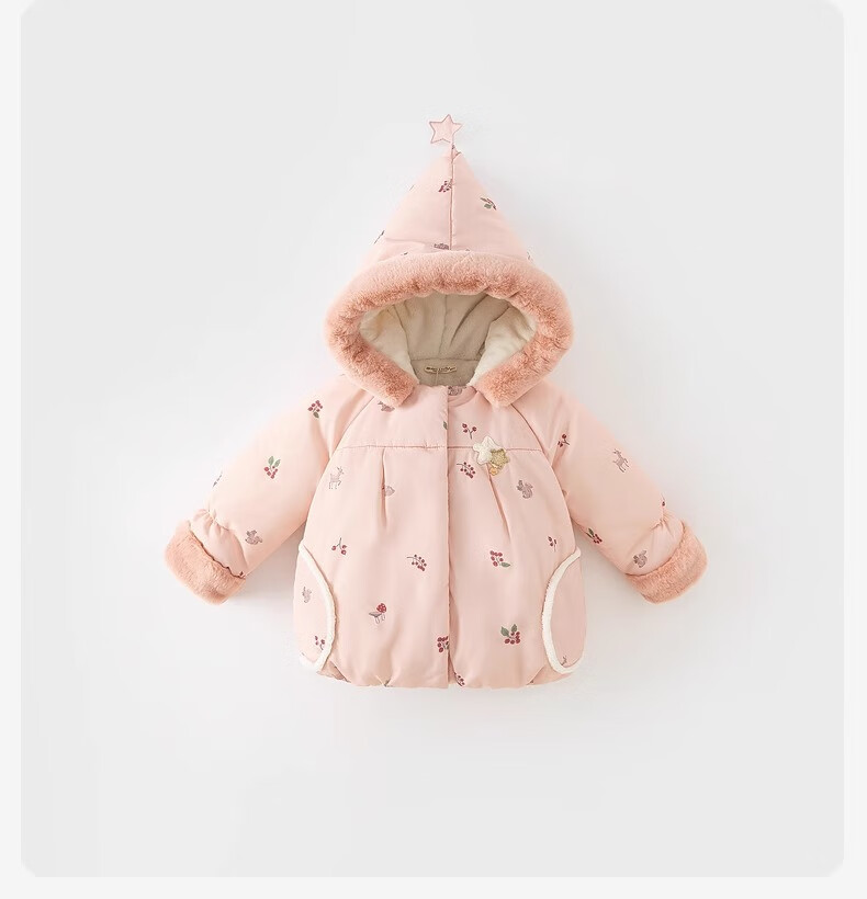 DAVE & BELLA Girls' Hooded Cotton Padded Winter Jacket Thickened Baby Cotton Coat Kids' Outerwear 1