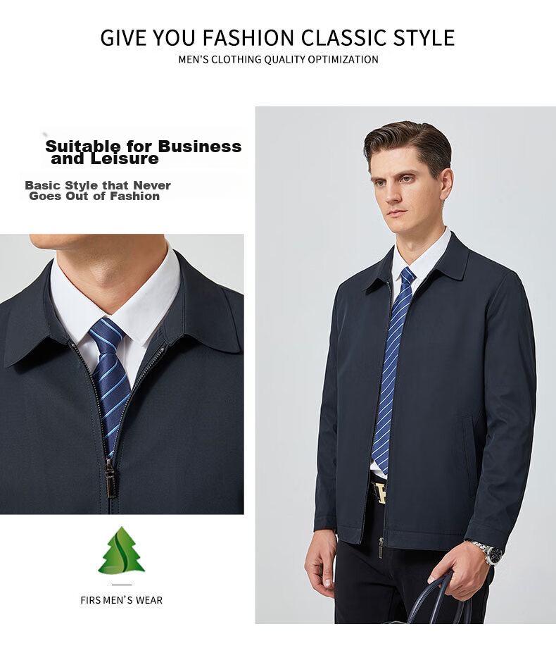 FIRS Jacket for Men, Spring And Autumn, Middle-Aged Men's Business Casual Lapel Coat, Dark Green Lapel, Size 185 20
