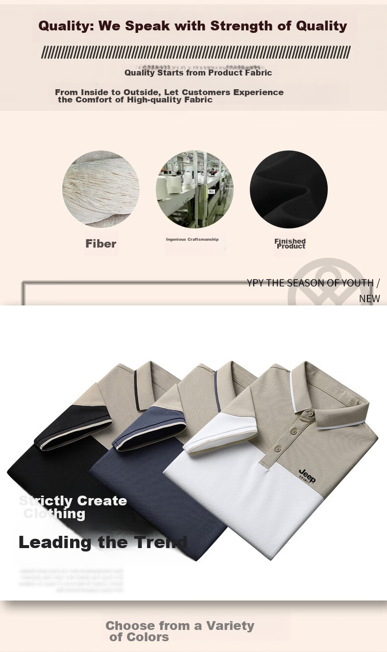 JEEP SPIRIT Short-Sleeve T-Shirt, Summer Polo Shirt, Business Casual Trendy Collared Half-Sleeve Shirt, Breathable, Gray-Blue, Size M 5