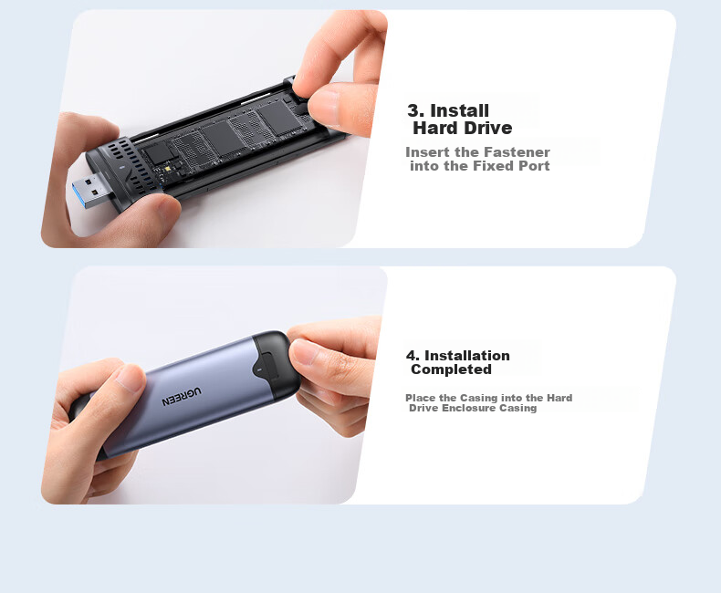 UGREEN M.2 NVMe Protocol SSD Enclosure, Type-C/USB3.2 Direct Plug-In Portable Hard Drive Enclosure, Compatible with Laptops, IPhone 17, External SSD Hard Drive Enclosure 26