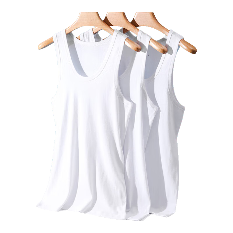 LangSha Men's Tank Top, Pure Cotton Undershirt, Sports Sweat-Absorbing Sleeveless Vest, Trendy Round Neck Elastic Vest, 3-Pack