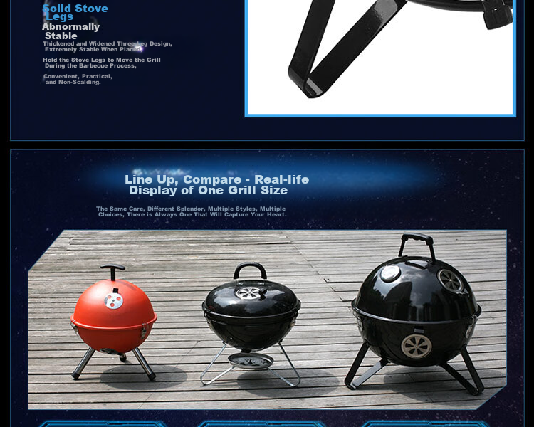 E-Rover Barbecue Grill, Outdoor Portable Large Charcoal Grill for Car And Home Use, High Capacity Barbecue Stove with 46cm Diameter 19