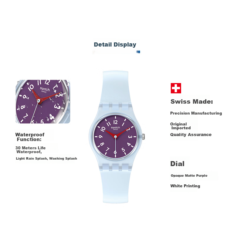 Swatch Swiss Watch, Compact Quartz Watch for Middle And High School Students' Exams, Gift for Girlfriend, Holiday Present, Sky Daw 5