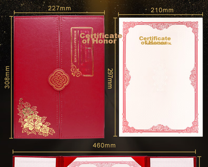 LISON A4 High-Quality Honor Appointment Letter Cover, Tri-Fold Leather Vertical Appointment Certificate with 2 Inner Pages, Single Book Red 1