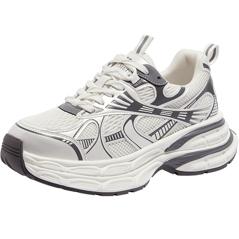 CAMEL Men's Dad Sneakers Silver Moon Comfortable Thick Sole Height Increasing Casual Shoes L24A283742AM Beige/Gray Size 42