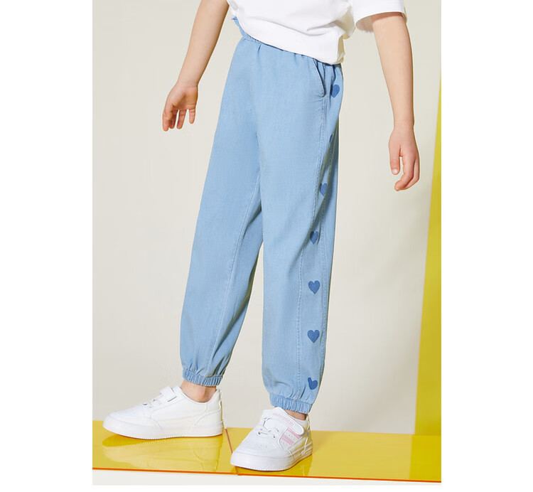 ASK JUNIOR Children's Mosquito-Repellent Pants, Summer 2026 Sport Running Trousers, Fashionable Heart-Shaped Soft Girls' Denim Long Pants 10
