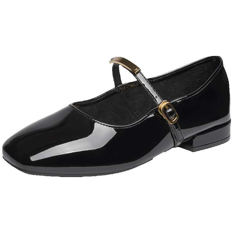 Josiny Single Shoes, 2026 Spring New Red Retro Hepburn Style Leather Shoes, Shallow Mouth French Mary Jane Shoes, Black, Size 37