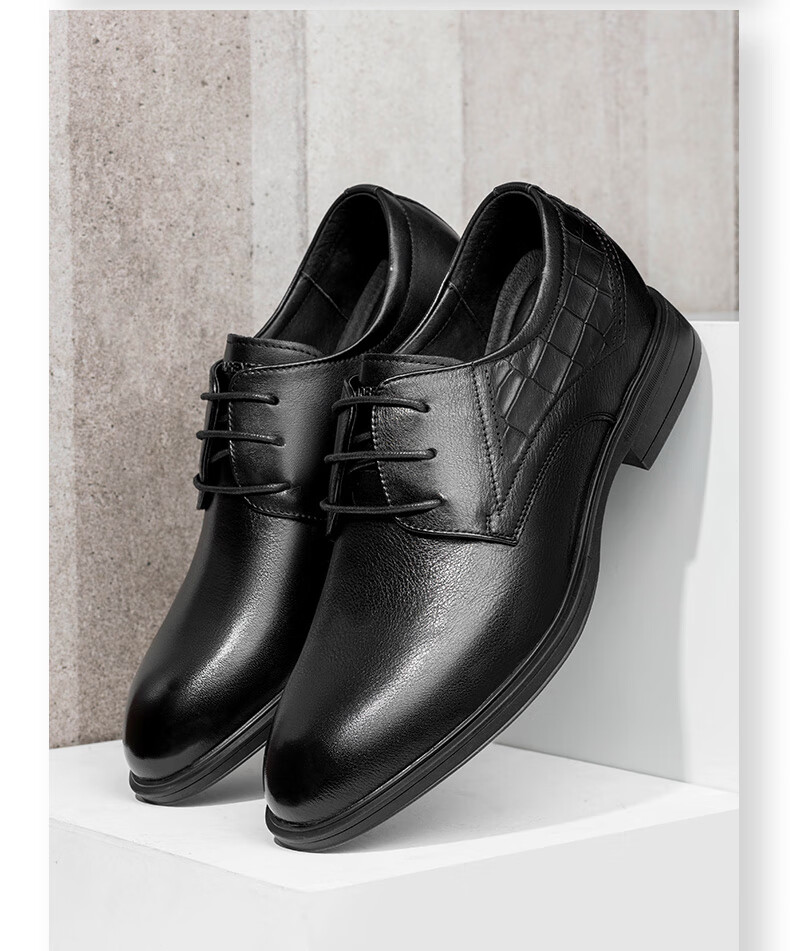 LAORENTOU Men's Leather Shoes, Lace-Up Business Formal Shoes, Small Size Invisible Height-Increasing Shoes, LA11713, Black, Size 38 4