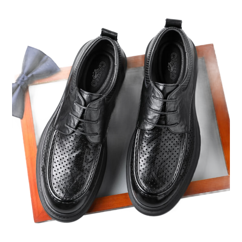 CARTELO Crocodile Embossed Men's Leather Loafers Breathable Hollow Business Casual Shoes 9804 Black Size 43