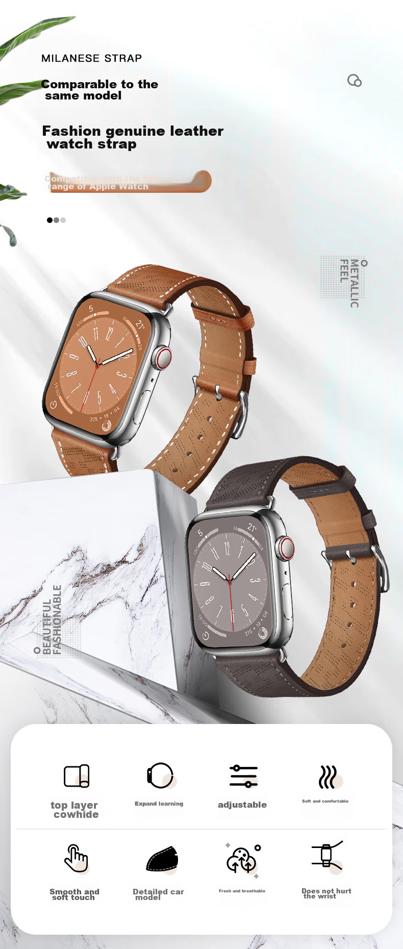 Weiqiantu [Genuine Leather Watch Strap] Compatible with Apple Watch Series 12/11, Genuine Leather Band for Apple IWatch Series 12/11/10/9 SE3/ultra4/3/2, Suitable for Men And Wome 1