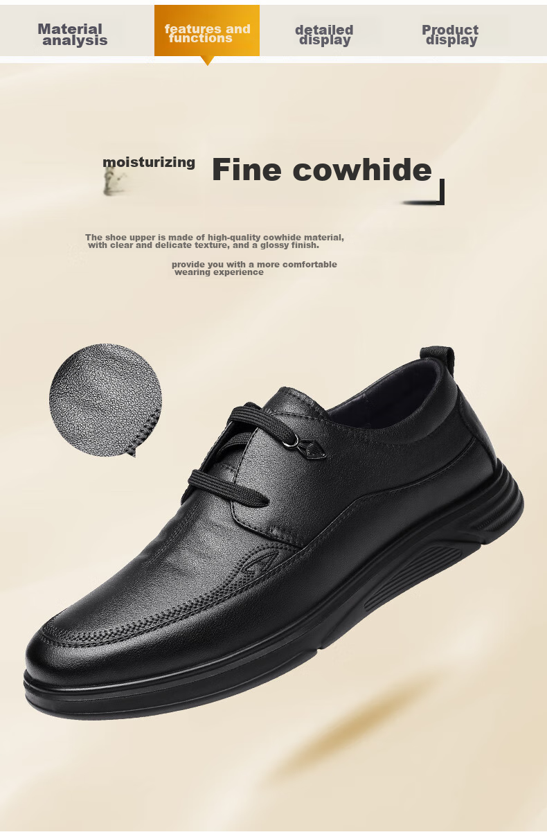Qiangren Breathable Simple Business Leather Shoes, Soft Upper And Sole, Commuter Work Shoes for Men, JDA3512009, Black, Size 38 4