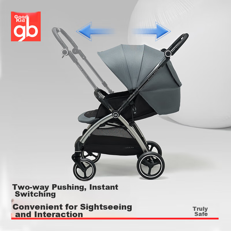 Gb Safety Cabin No. 2, Baby Stroller with Reclining And Sitting Positions, Reversible, Lightweight, High Landscape Stroller for Outings, E5011 Medium Gray