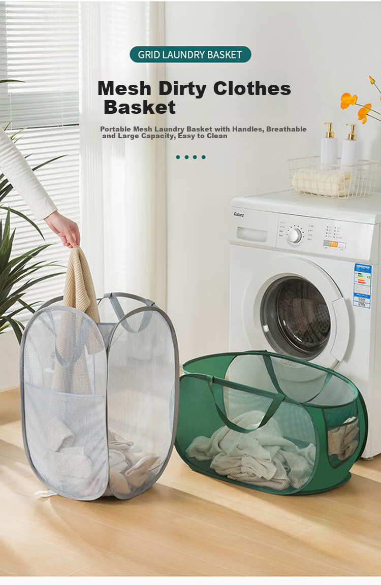 MENGTING Foldable Laundry Hamper, Household Dirty Clothes Storage Basket with Handle, Gray Large Capacity Fabric Laundry Bi 1